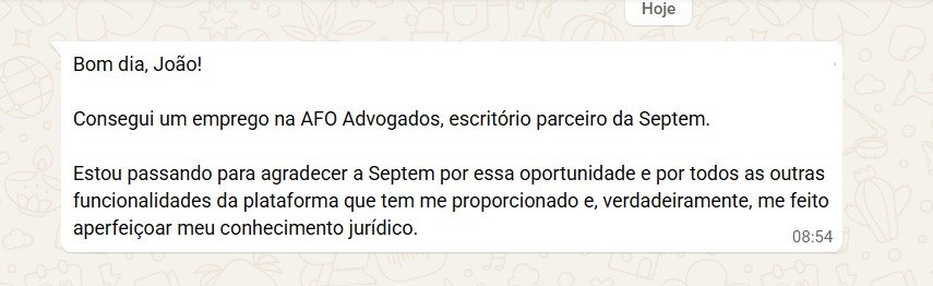 Depoimento real sobre vaga na AFO Advogados, escritório parceiro da Septem