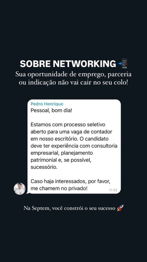 Print real de membro divulgando vaga de contador pelo grupo da Septem Capulus