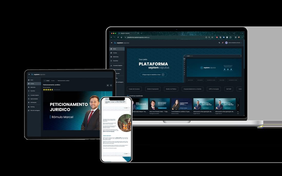 Tela real da plataforma Septem Capulus mostrando os cursos disponíveis